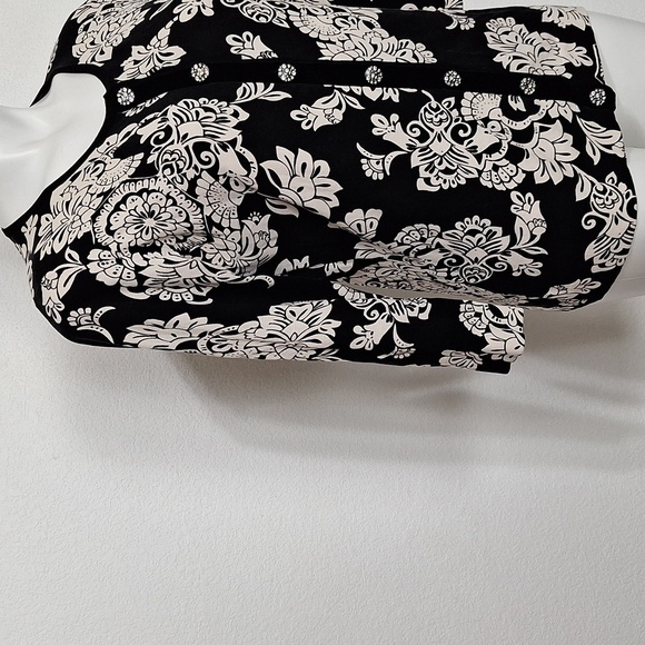 August Silk C'est City Silk Blend Black Cream Preppy Velvet Trim Cardigan Size L - Picture 6 of 14